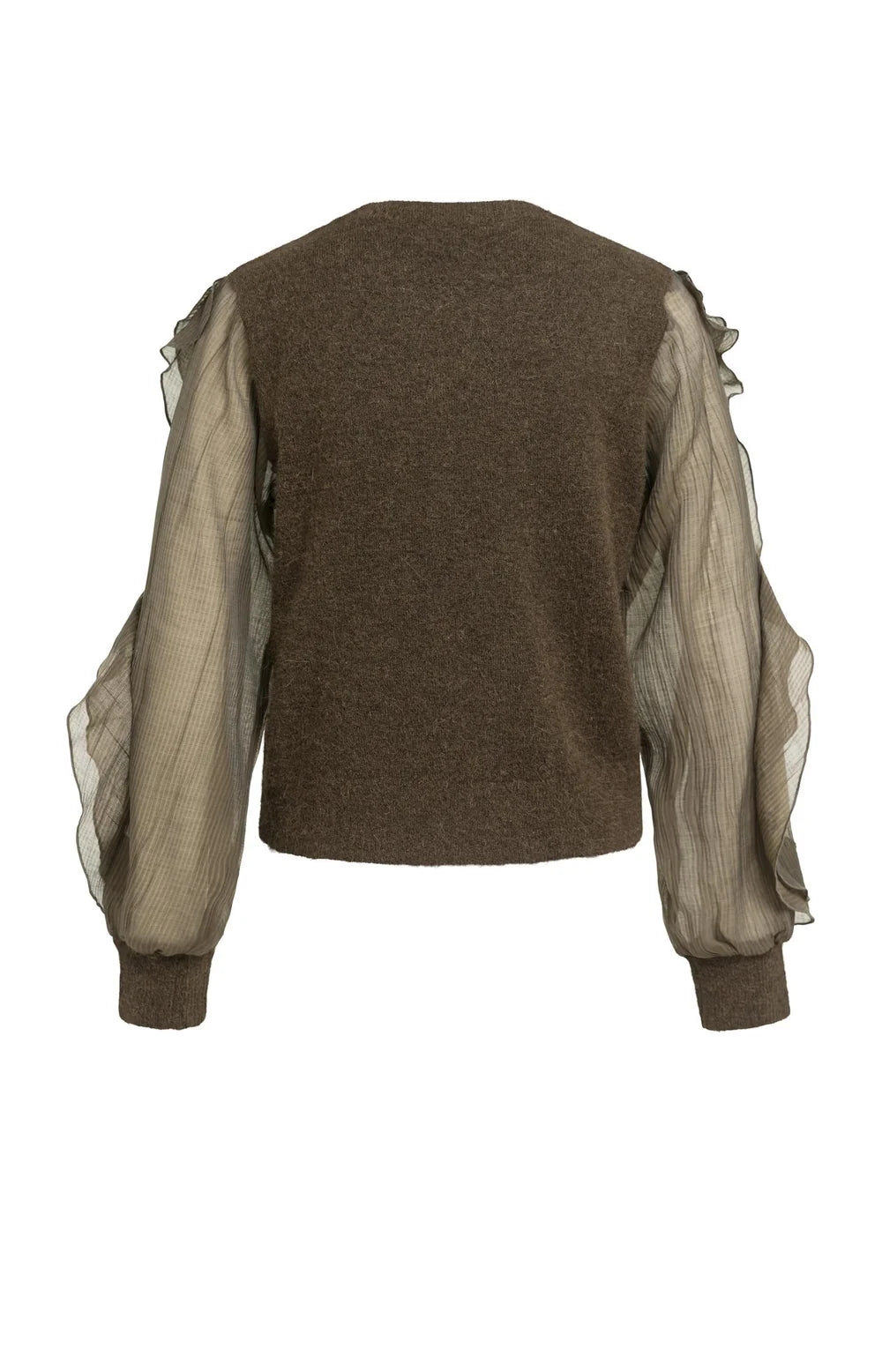 YAYA - Sweater with Ruffle Sleeves in Slate Black Brown