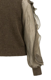 YAYA - Sweater with Ruffle Sleeves in Slate Black Brown
