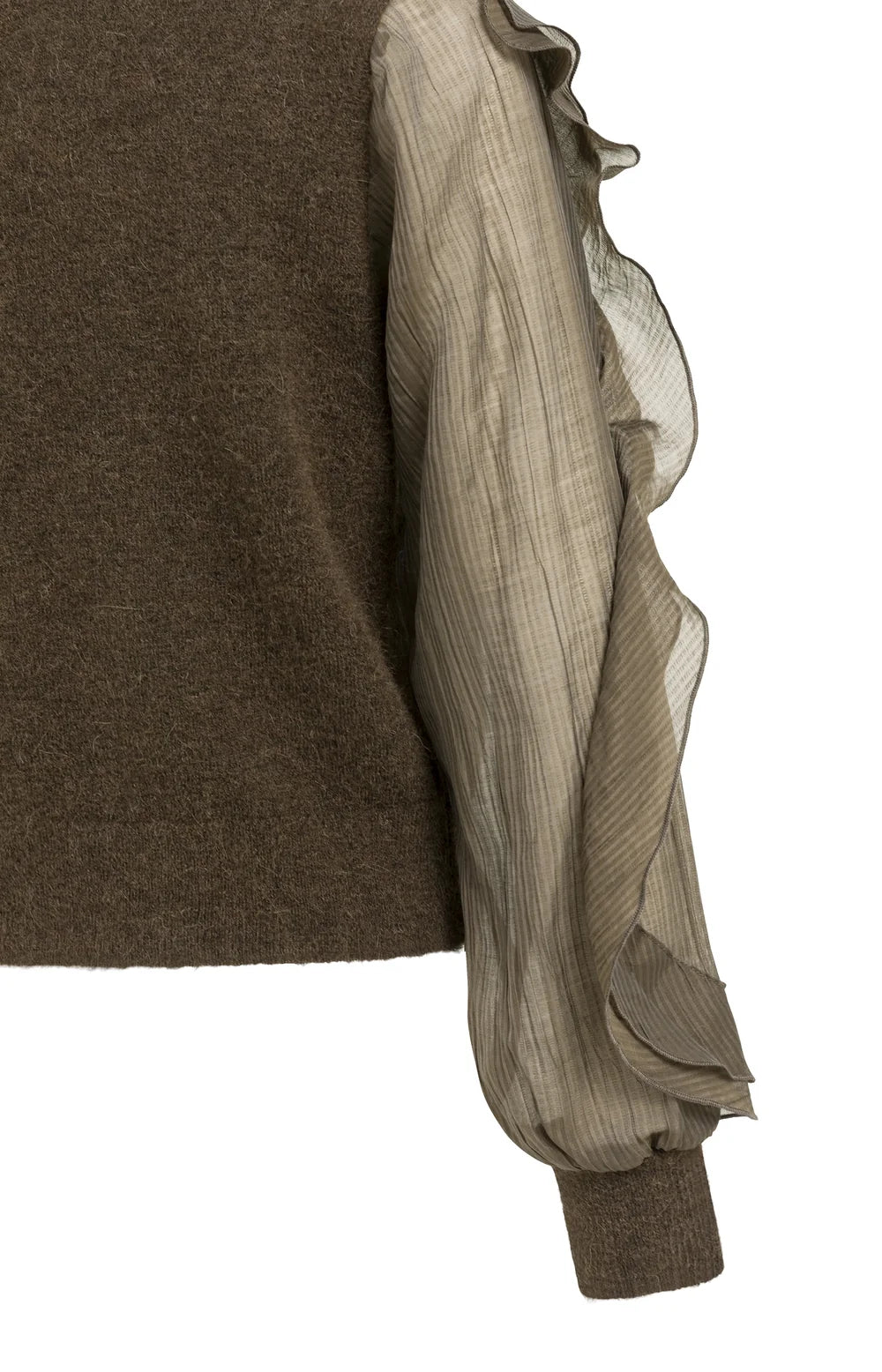 YAYA - Sweater with Ruffle Sleeves in Slate Black Brown