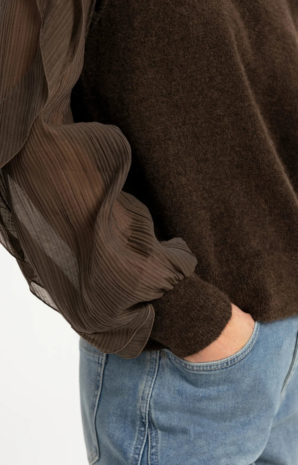 YAYA - Sweater with Ruffle Sleeves in Slate Black Brown
