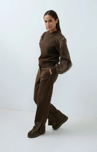YAYA - Sweater with Ruffle Sleeves in Slate Black Brown