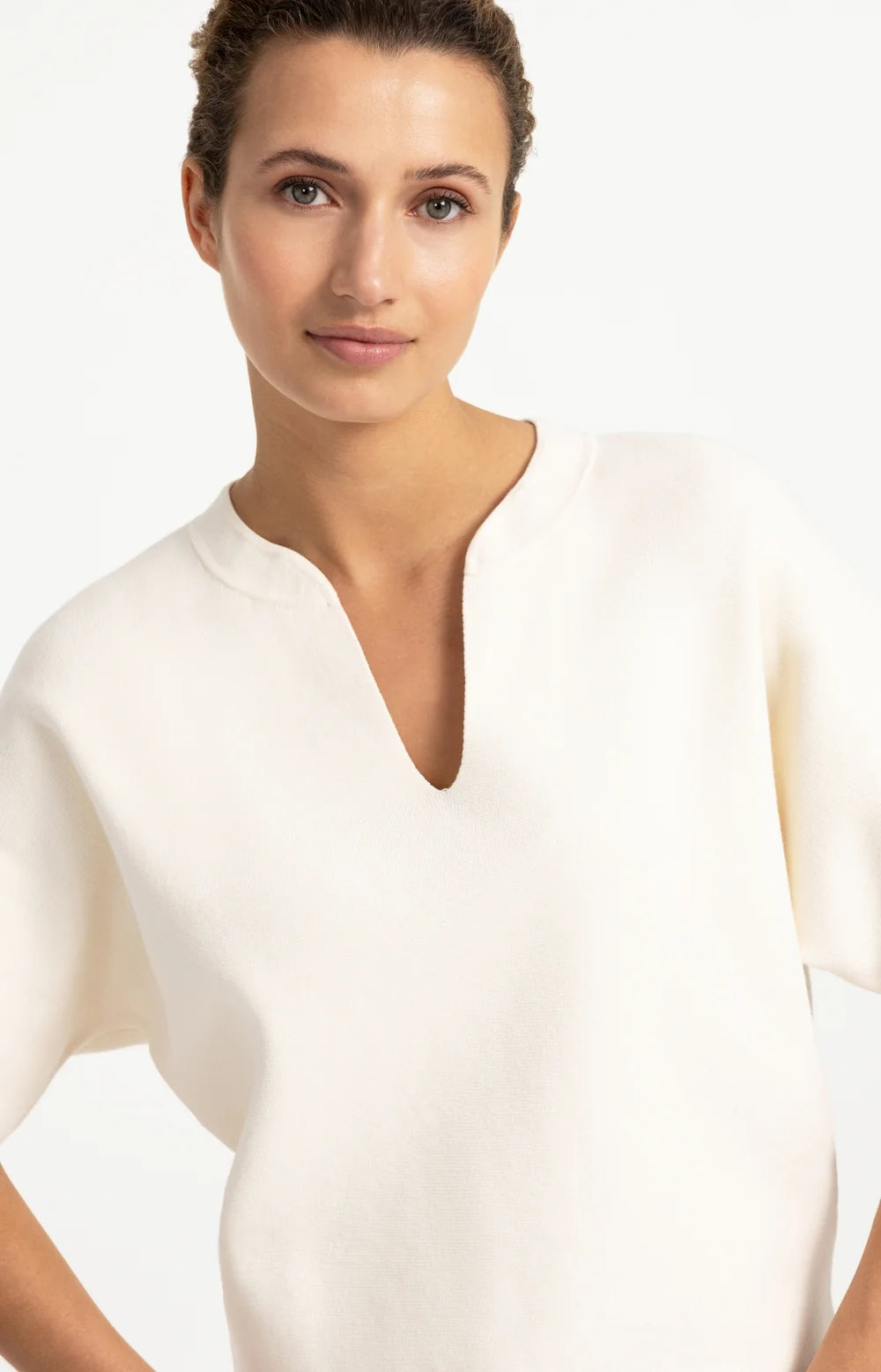 YAYA - Knitted Top with Bomber Collar - Off White