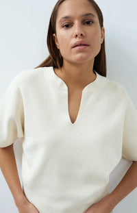 YAYA - Knitted Top with Bomber Collar - Off White