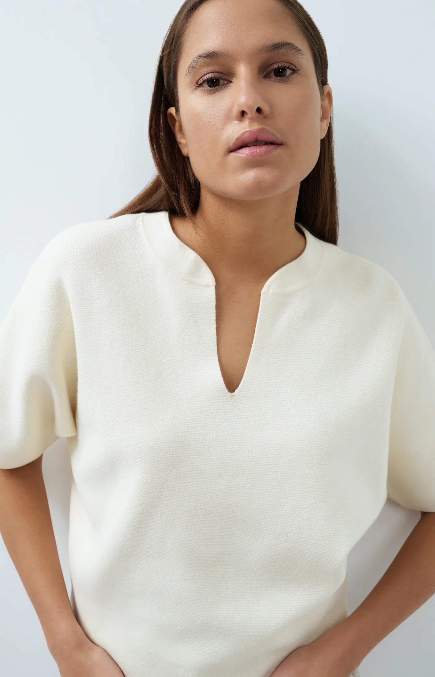 YAYA - Knitted Top with Bomber Collar - Off White