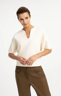 YAYA - Knitted Top with Bomber Collar - Off White