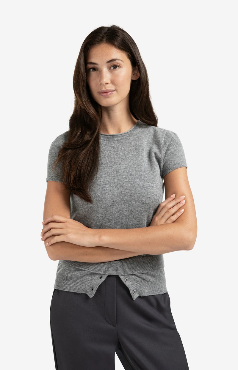 YAYA - Short Sleeve Knit Top - Medium Grey
