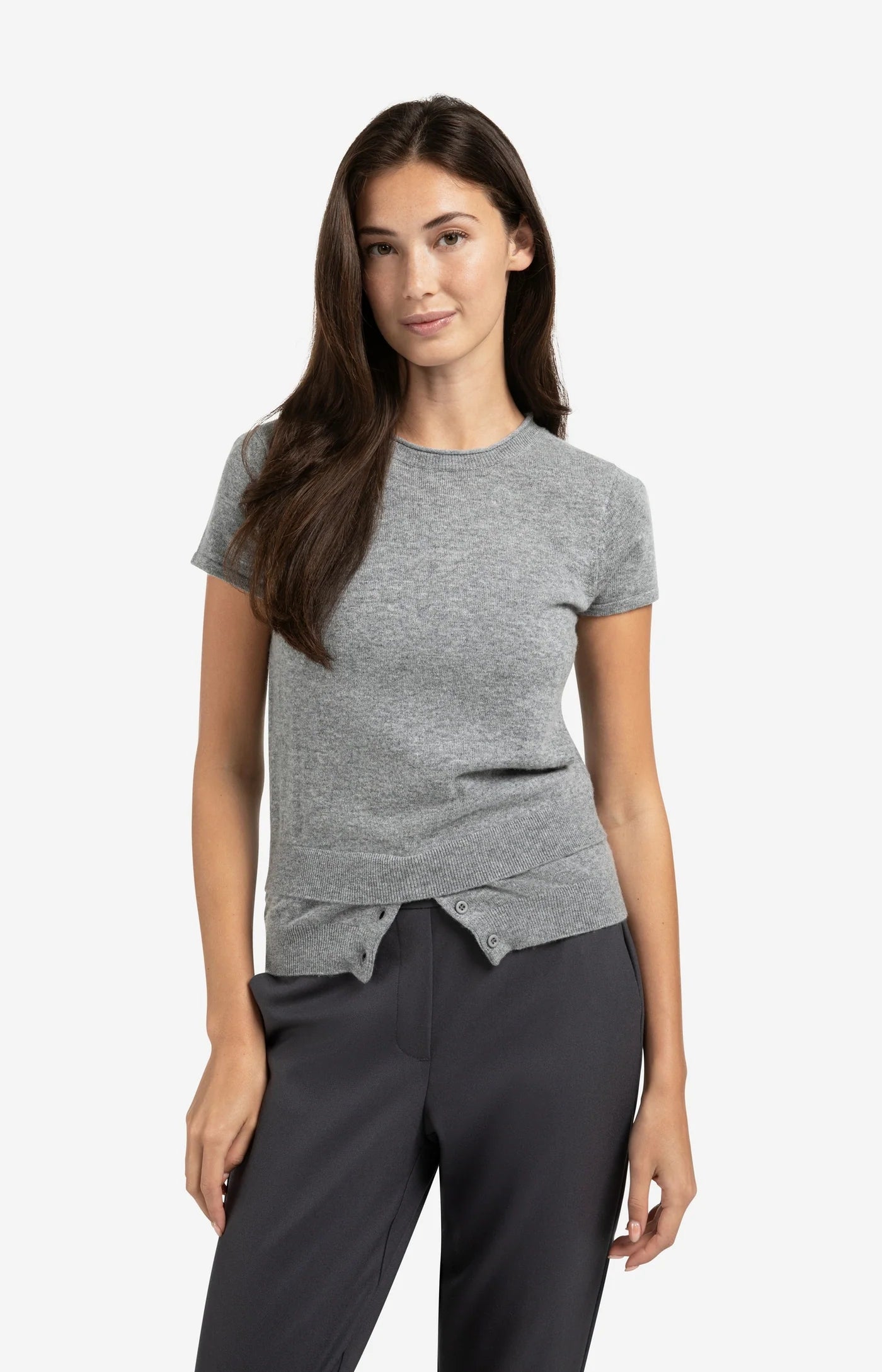 YAYA - Short Sleeve Knit Top - Medium Grey
