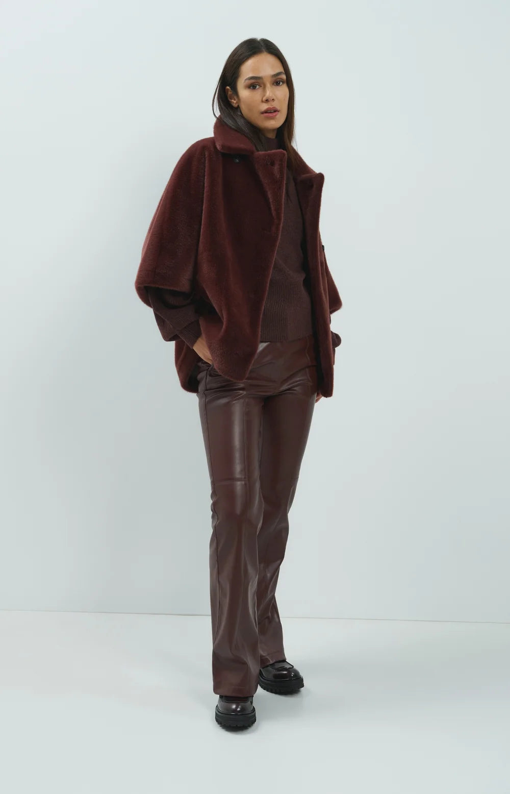 YAYA - Turtleneck Sweater with Batwing Sleeves in Bitter Chocolate Red