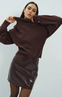 YAYA - Turtleneck Sweater with Batwing Sleeves in Bitter Chocolate Red