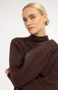 YAYA - Turtleneck Sweater with Batwing Sleeves in Bitter Chocolate Red