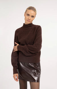 YAYA - Turtleneck Sweater with Batwing Sleeves in Bitter Chocolate Red
