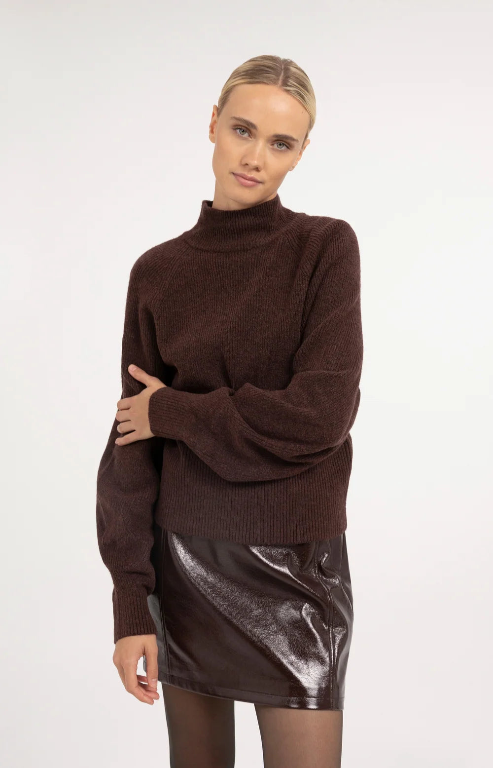 YAYA - Turtleneck Sweater with Batwing Sleeves in Bitter Chocolate Red