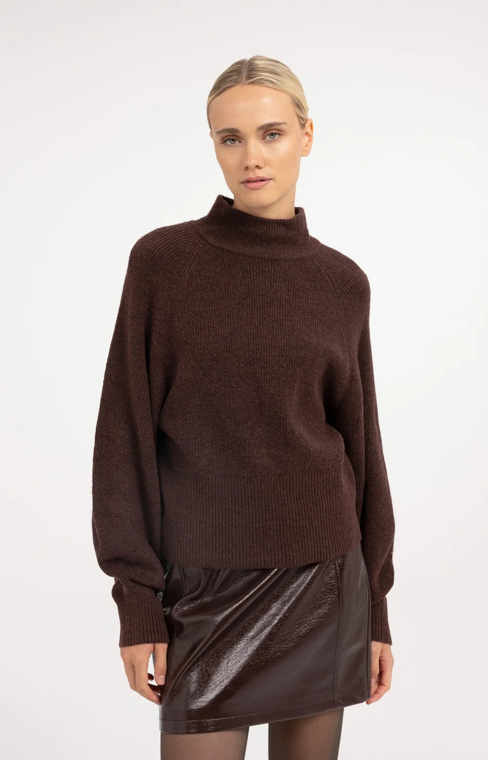YAYA - Turtleneck Sweater with Batwing Sleeves in Bitter Chocolate Red