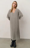 YAYA - Knitted V-neck Dress with Short Sleeves in Brownish Grey