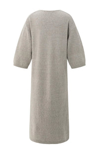 YAYA - Knitted V-neck Dress with Short Sleeves in Brownish Grey