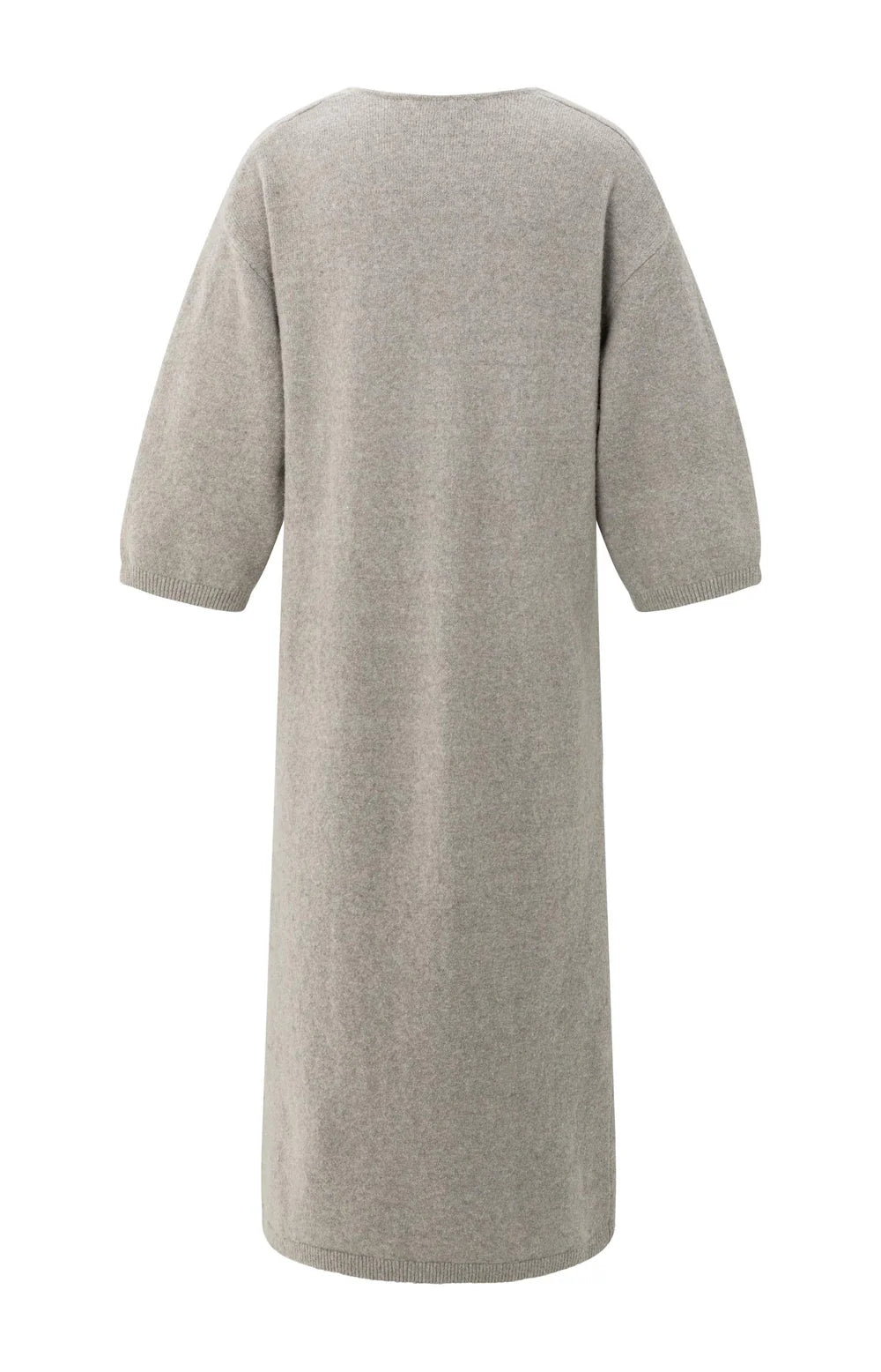 YAYA - Knitted V-neck Dress with Short Sleeves in Brownish Grey
