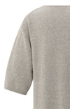 YAYA - Knitted V-neck Dress with Short Sleeves in Brownish Grey