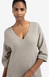 YAYA - Knitted V-neck Dress with Short Sleeves in Brownish Grey