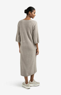 YAYA - Knitted V-neck Dress with Short Sleeves in Brownish Grey