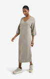 YAYA - Knitted V-neck Dress with Short Sleeves in Brownish Grey