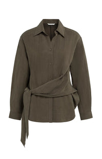YAYA - Knotted Long Sleeve Blouse in Slate Black Brown