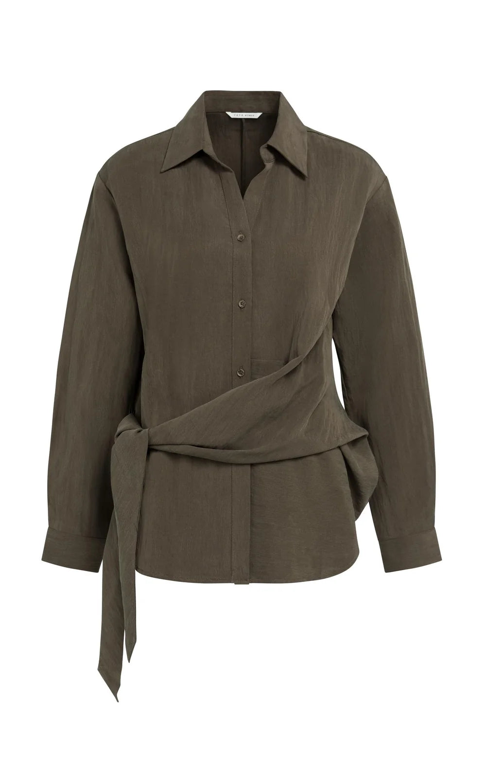 YAYA - Knotted Long Sleeve Blouse in Slate Black Brown