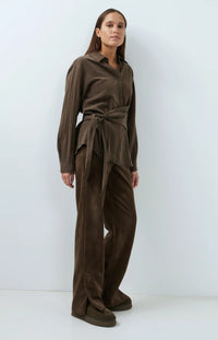 YAYA - Knotted Long Sleeve Blouse in Slate Black Brown