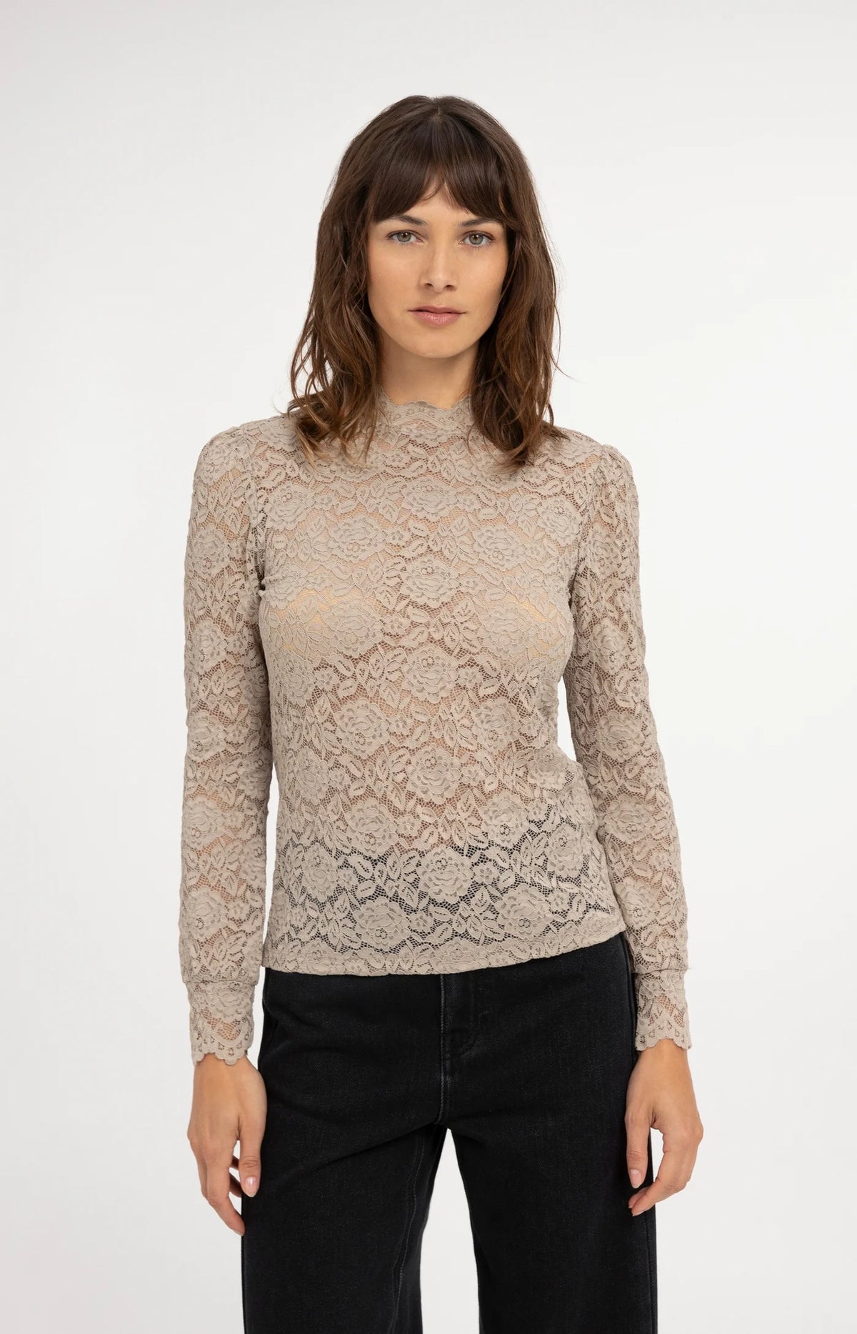 YAYA - Lace Top with High Neck
