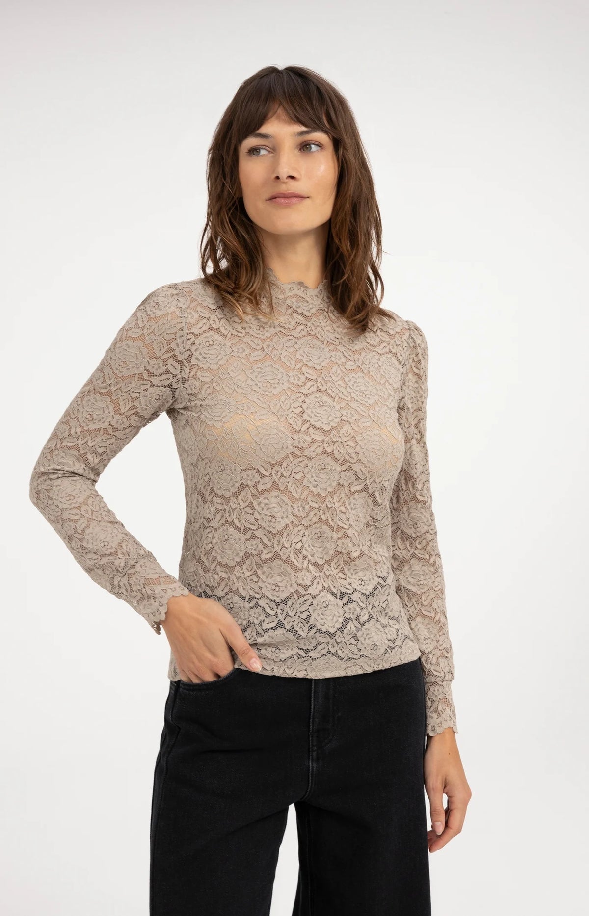 YAYA - Lace Top with High Neck
