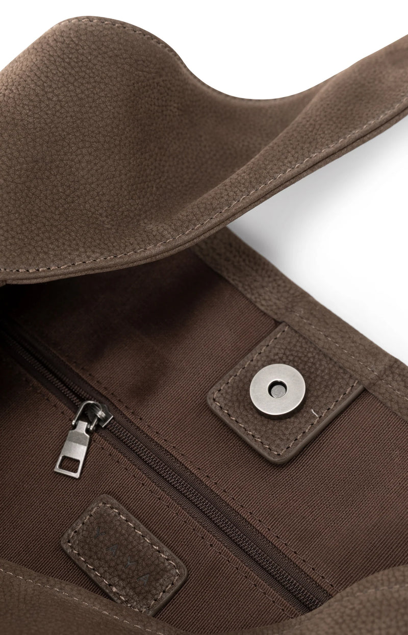 YAYA - Lea Large Leather Bag in Chocolat Brown
