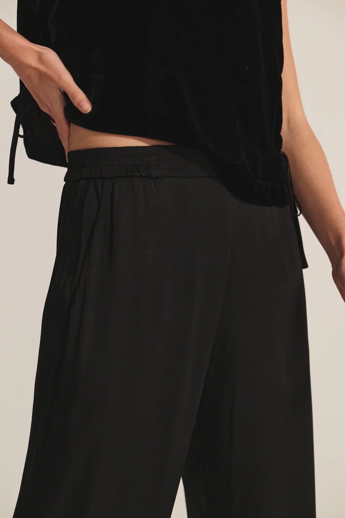 Velvet - Larkin - Velvet and Satin Mix Media Pant in Black