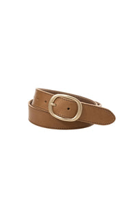 YAYA - Rounded Buckle Leather Belt in Otter Brown