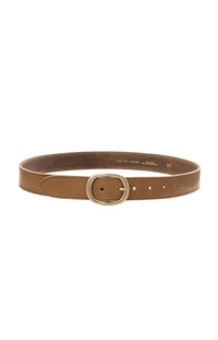 YAYA - Rounded Buckle Leather Belt in Otter Brown