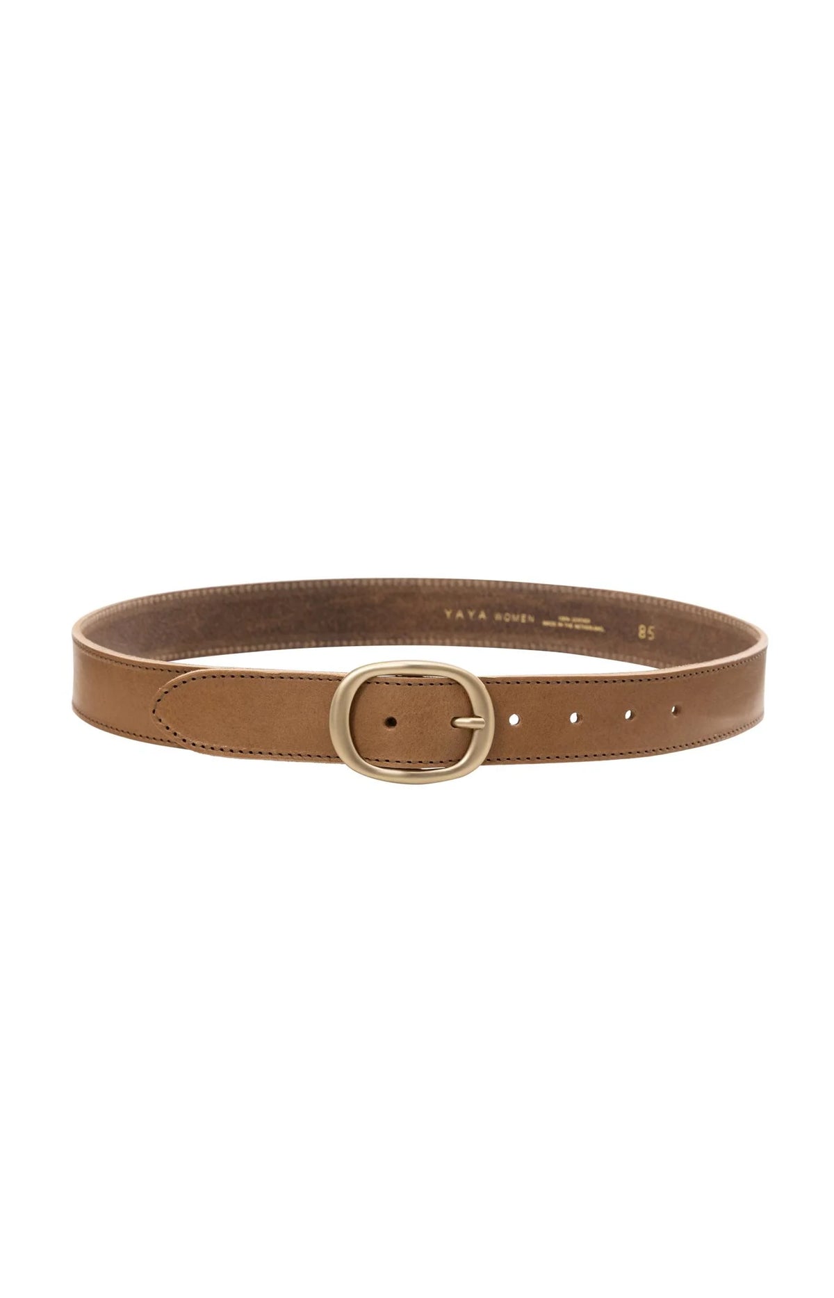 YAYA - Rounded Buckle Leather Belt in Otter Brown