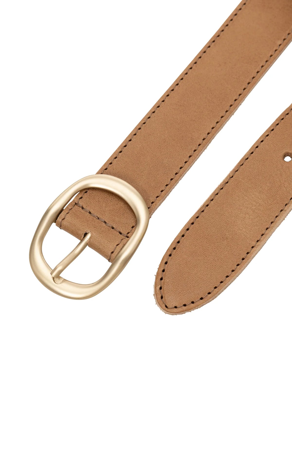 YAYA - Rounded Buckle Leather Belt in Otter Brown