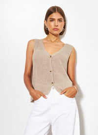 LINE Knitwear - Mira - Open Button Knit Vest in Rockpool