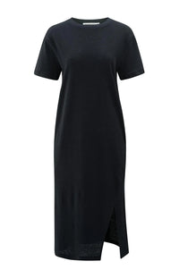 YAYA - Linen Blend T-Shirt Dress in Washed Black