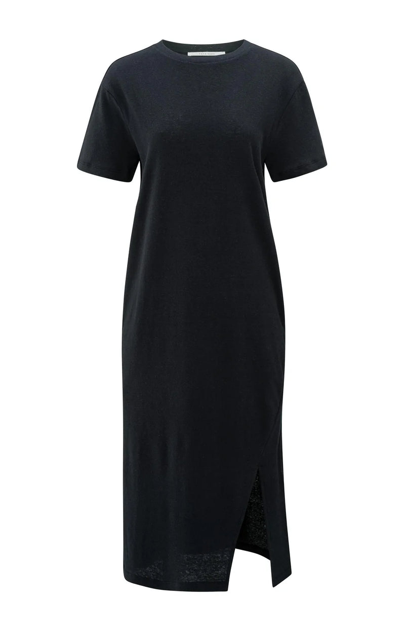 YAYA - Linen Blend T-Shirt Dress in Washed Black