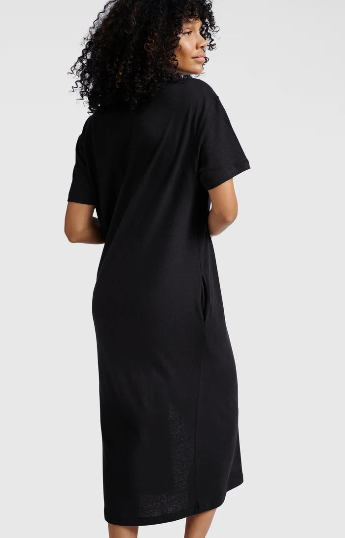 YAYA - Linen Blend T-Shirt Dress in Washed Black
