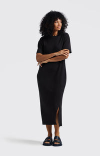 YAYA - Linen Blend T-Shirt Dress in Washed Black