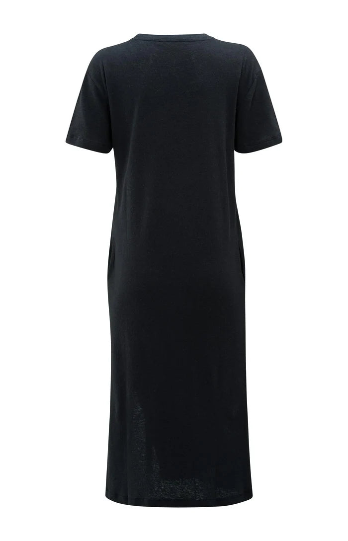YAYA - Linen Blend T-Shirt Dress in Washed Black