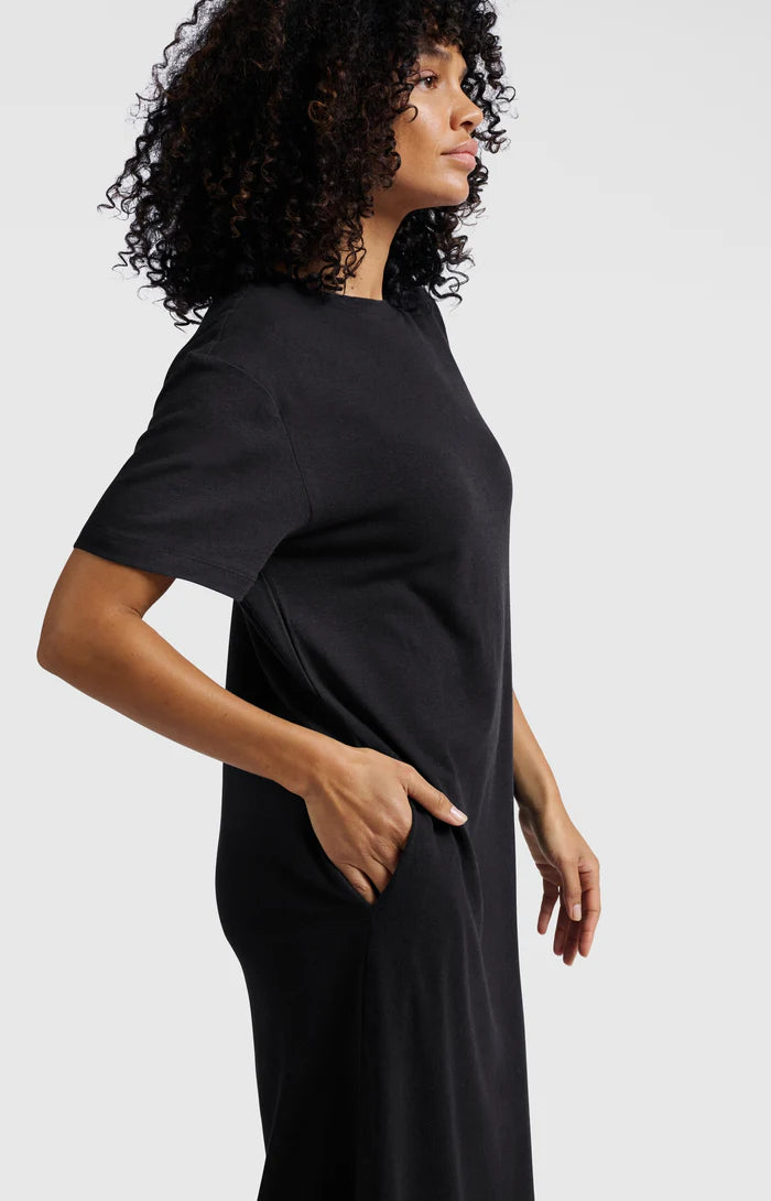 YAYA - Linen Blend T-Shirt Dress in Washed Black