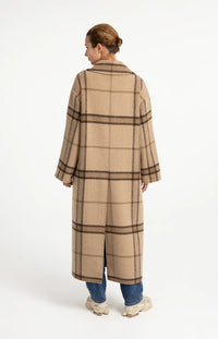 YAYA - Wool Blend Checked Coat in Cornstalk Brown Dessin