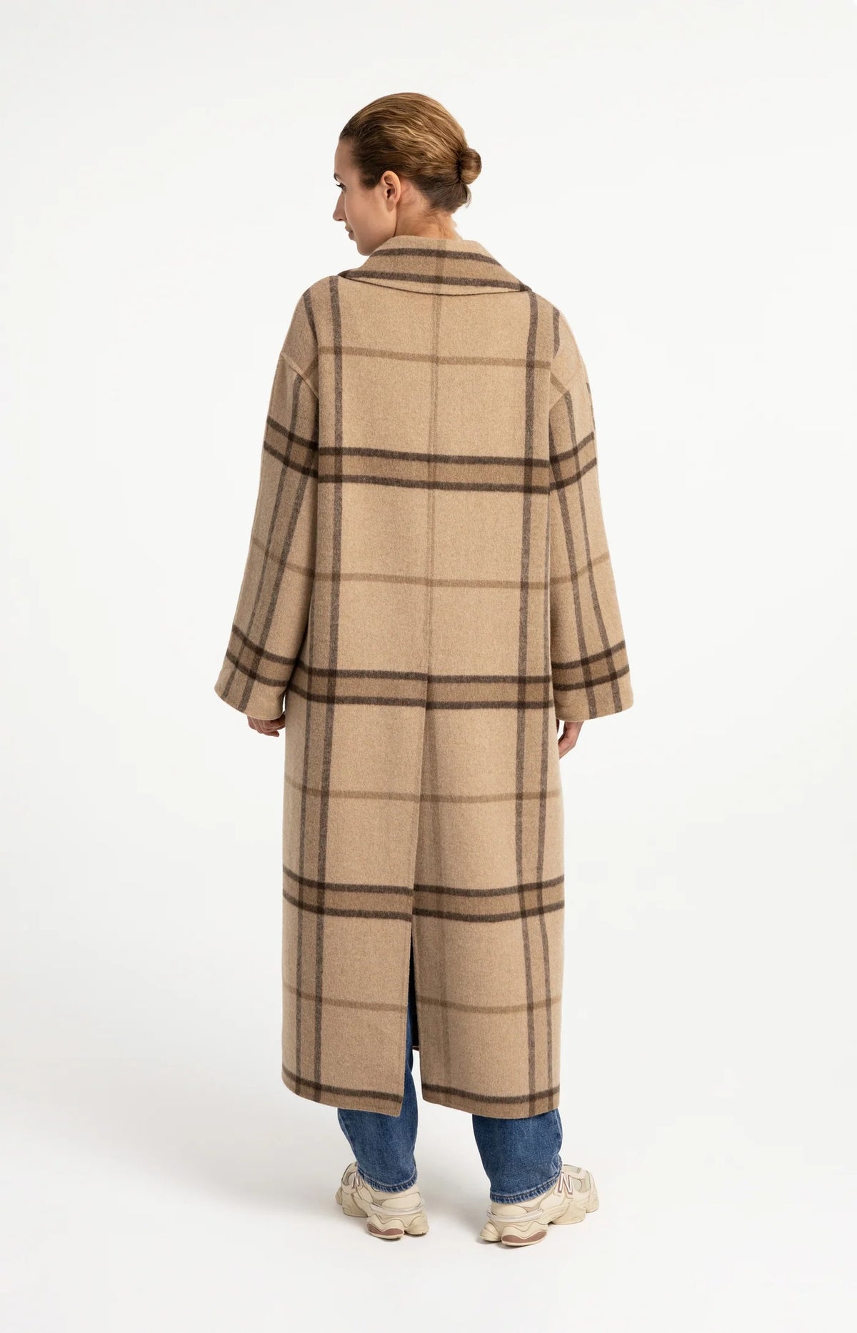 YAYA - Wool Blend Checked Coat in Cornstalk Brown Dessin