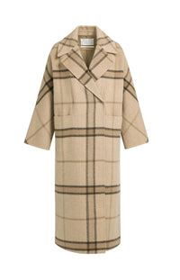 YAYA - Wool Blend Checked Coat in Cornstalk Brown Dessin