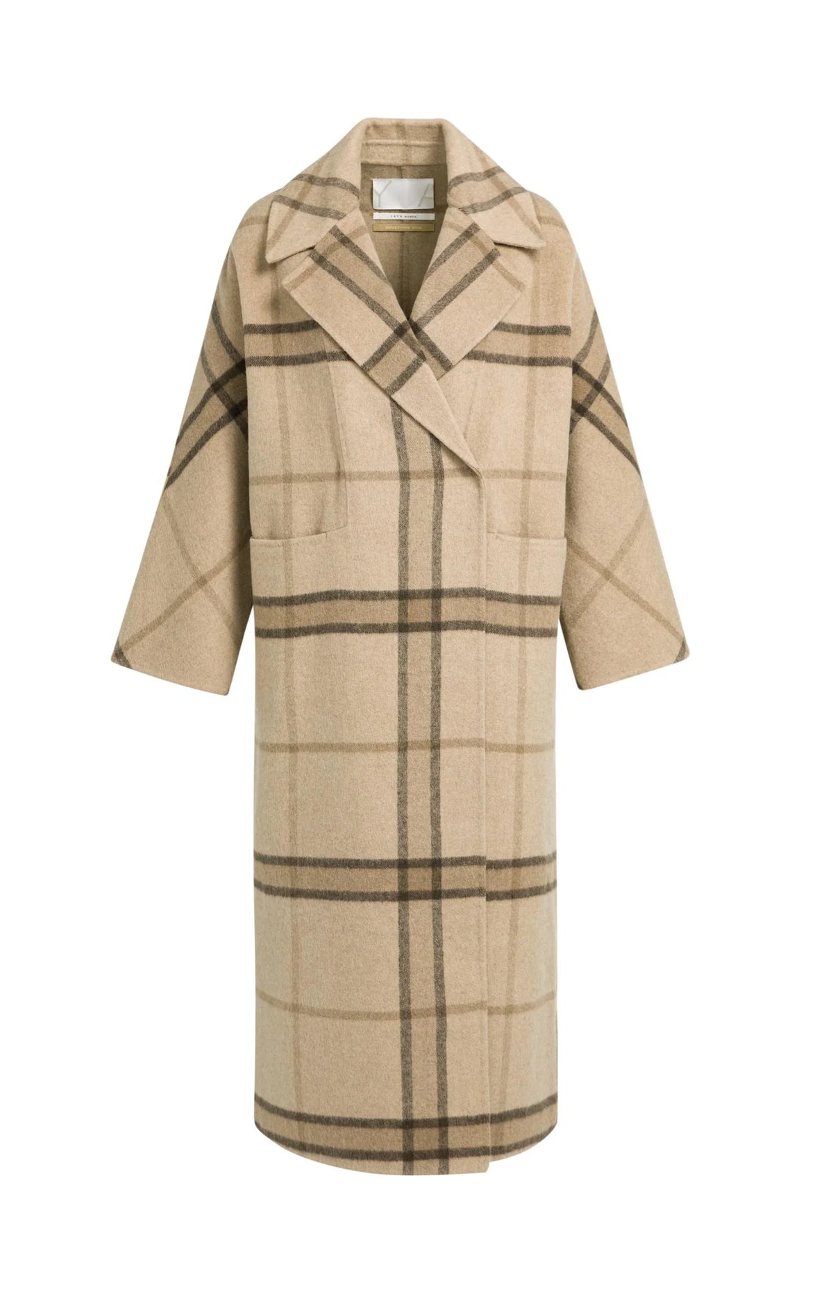 YAYA - Wool Blend Checked Coat in Cornstalk Brown Dessin