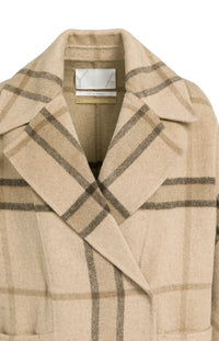 YAYA - Wool Blend Checked Coat in Cornstalk Brown Dessin