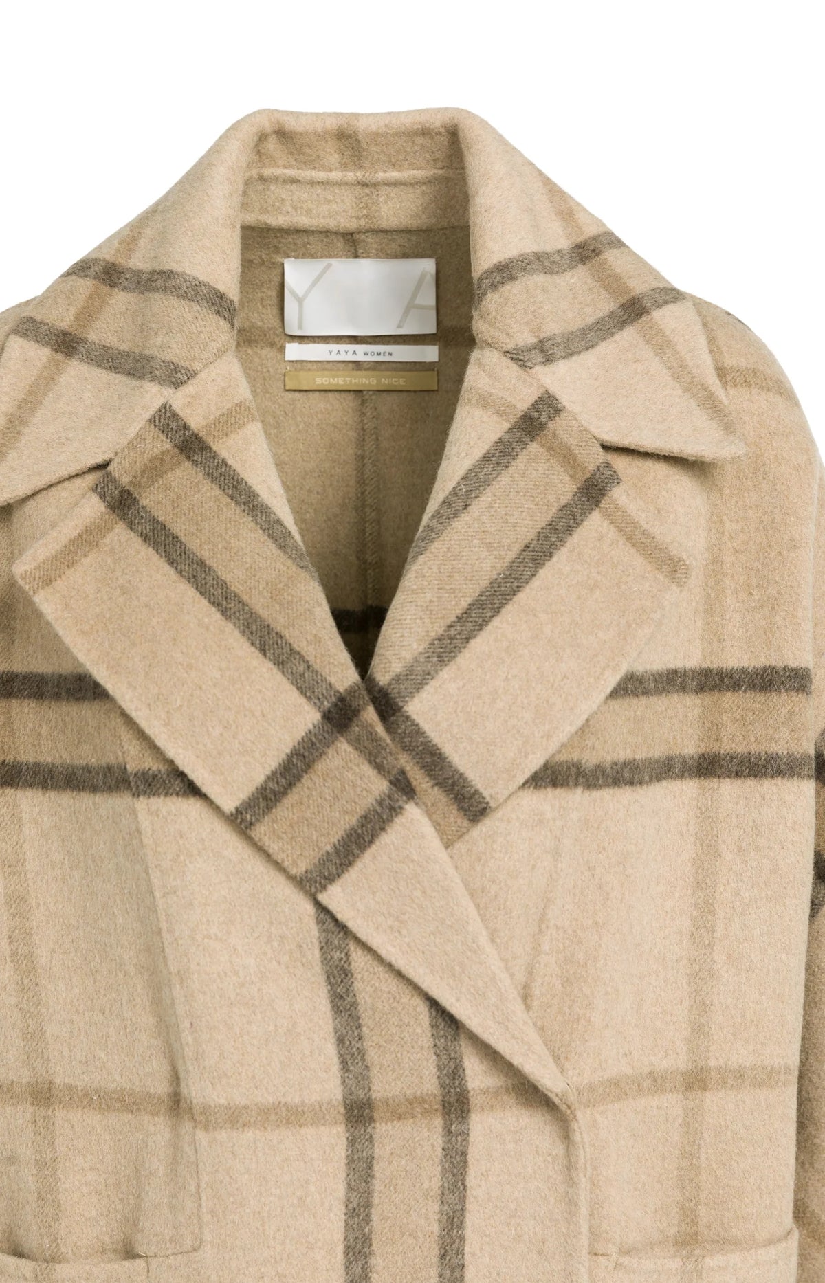 YAYA - Wool Blend Checked Coat in Cornstalk Brown Dessin
