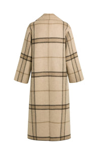 YAYA - Wool Blend Checked Coat in Cornstalk Brown Dessin