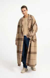 YAYA - Wool Blend Checked Coat in Cornstalk Brown Dessin